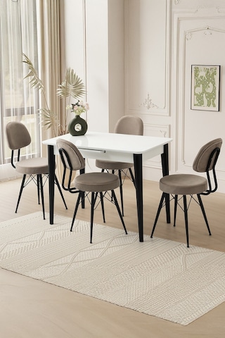 Mini 60 X 100 Milano Mdf Ortadan Açılır Masa 4 Adet Ece Sandalye