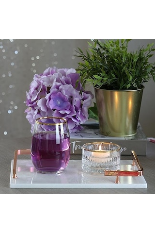 Akayev Mermer Beyaz Rose Gold L Dizayn 30x20 Cm Tepsi