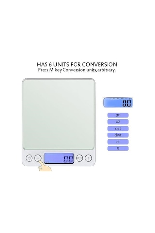 Zmc Bilişim Dijital Hassas Mutfak Terazisi Hassas Tartı 2000 Gr/01 Gr Hassasiyet Çok Renkli