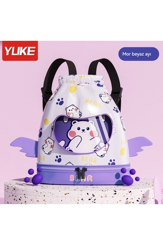 Aurora Çocuk Kuru Ve Islak Ayırma Karikatür Plaj Sırtçantası Su Geçtirmez Sırtçantasımor Beyazayı Mor
