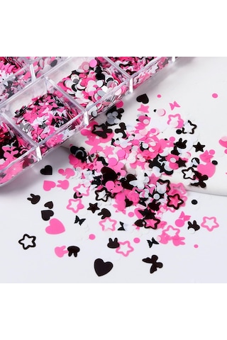 Pembe Beyaz Tırnak Süsleme Folyo Pulları Karışık Dizayn Kelebek Kalp Tavşan Nail Art