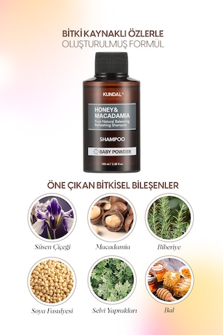 Kırılma Karşıtı Besleyici Bakım Şampuanı Kundal Honey & Macadamia Nature Shampoo 100ml Baby Powder