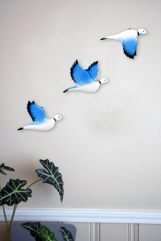 Dekoratif Üçlü Güvercin Duvar Süsü Üçlü Kuş Ev Dekoru (479811067)