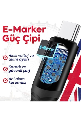 Logiji 100w Type-c Type-c Dijital Ekranlı Göstergeli Şarj Kablosu E- Çipli, Dayanıklı Örgülü, 1.2m, Usb-c Pd 3.0, İphone 15 16,17 Xiaomi Telefon, Macbook Tablet İle Uyumlu Sku: Smg8690010070913