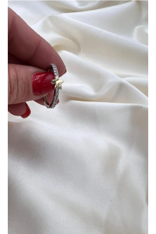 Bb Çelik Yıldız Detay Taşlı Halka Küpe Altın - Beyaz