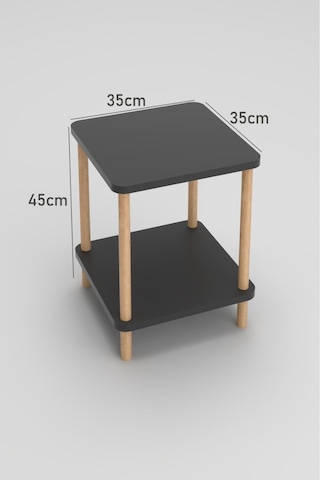 35x35 Cm Kare İki Katlı Ahşap Komodin Çok Amaçlı Sehpa Yatak Odası Baza Yanı Ayak Yükseklik 45 Cm - Antrasit Gri