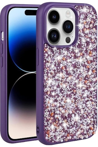 Apple Uyumlu iPhone 14 Pro Max Kılıf Parlak Taşlı Tasarım Linea Kapak