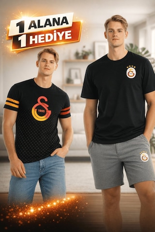 Galatasaray Lisanslı Siyah Basic Ve Siyah Logo Baskılı T-shirt Hediyeli Siyah