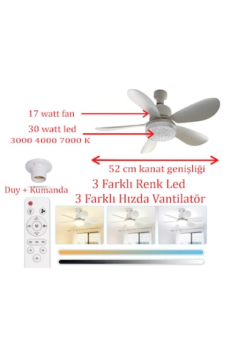 Rbr Led Işıklı Uzaktan Kumandali Sessiz Tavan Vantilatörü