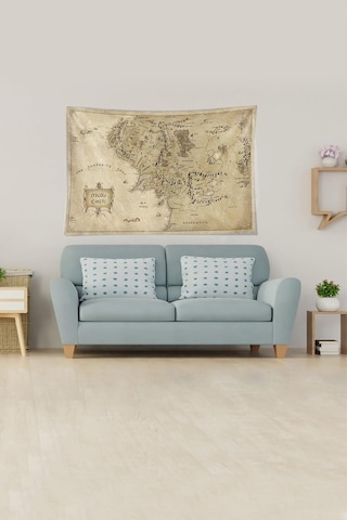 Pelangi Bej Middle Earth Orta Dünya Haritası Leke Tutmaz Kadife Kumaş Duvar Örtüsü Duvar Halısı Tapestry Ywll389 Çok Renkli