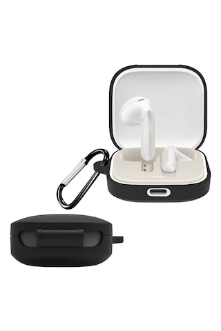 Xiaomi Redmi Buds 6 Active Uyumlu Silikon Kılıf+kanca Siyah