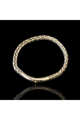 Çift Örgülü Oksitli Gümüş Erkek Bileklik Gümüş