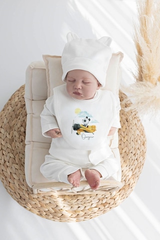 Lilabio %100 Organik Isme Özel Isimli Yazlık 10lu Hastane Çıkışı Panda Ekru