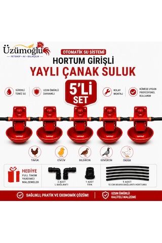 5 Adet Hortum Girişli Yaylı Çanak Suluk Otomatik Tavuk Civciv Suluk Sistemi
