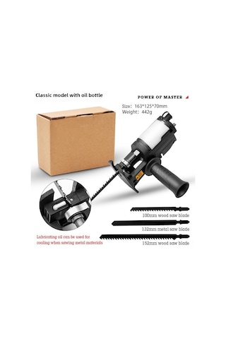 Aubyhe Ev Ve Ahşap İşleri İçin Taşınabilir Elektrikli Matkap Dönüştürücü Testere, 3 Bıçak Ve Anahtar İle Siyah Klasik Model Yağlı Kettleli