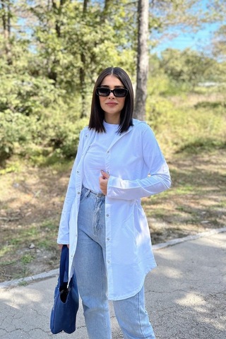 Kadın Beyaz Uzun Kol, Beli Lastikli, Cepli, Kapüşonlu Ceket Yağmurluk Beyaz