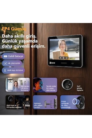 Ep4 4k Akıllı Görüntülü Kapı Dürbünü 5.5'' Dokunmatik Ekran Yüz Tanıma Aı İnsan Algılama Pır Çift Yö