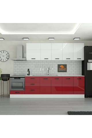 290 Cm Mutfak Dolabı Mdf Kapak Tezgah Dahil Yrkn290 101 Kırmızı