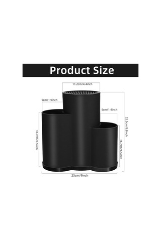 Pazly Siyah Mutfak Düzenleyici Bıçak Tutucu Standı, Blok, Süzgeç, Kaşık Çatal Saklama Kutusu Siyah