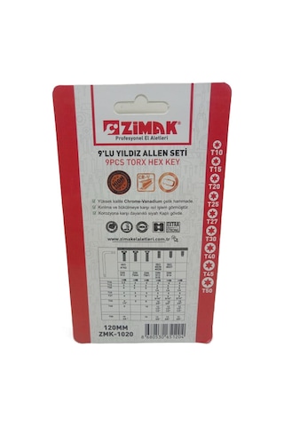 Zimak 9lu Torx Delikli Alyan Seti Mıknatıslı 120mm Zmk1020