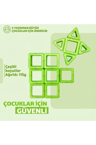 Karanlıkta Parlayan Fosforlu Manyetik Yapı Blokları - 30 Parça Mıknatıslı Eğitici Zeka Oyunu Seti
