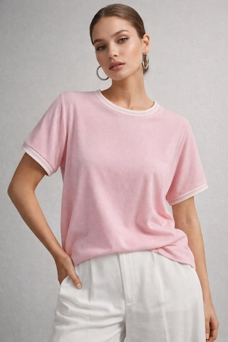Kadın Pembe Bisiklet Triko Yaka Kısa Kollu Basic T-shirt Pembe
