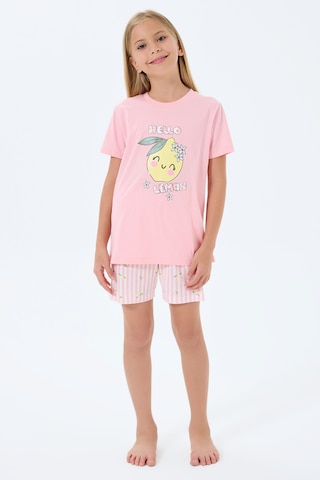 Rolypoly 3777 %100 Pamuk Kız Çocuk Kısa Kol Cepli Şort Pijama Takımı Somon