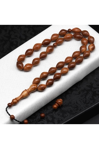 Hediye Vakti Kişiye Özel Kutulu Kuka Ağacı Tesbih 8 X 11 Mm Beyzi Kesim Kahverengi