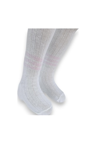 Çizgili Pamuklu Çocuk Külotlu Çorap Krem