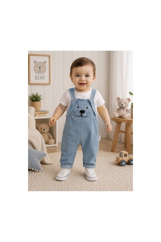Baby Buu Kulak Detaylı Erkek Bebek Yazlık Bayramlık Salopet Bahçıvan Tulum Takımı 6-9ay, 9-12ay, 12-18ay, 18-24ay Beyaz Beyaz