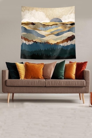 Pelangi Gold Doğan Güneş Leke Tutmaz Kadife Kumaş Duvar Örtüsü Duvar Halısı Tapestry Kwll323, 35 X 50 Diğer
