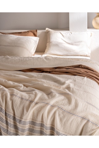 Madame Coco Breville Tek Kişilik Müslin İpliği Boyalı Lastikli Nevresim Takımı - Ekru/bej 8684427212158 Çok Renkli