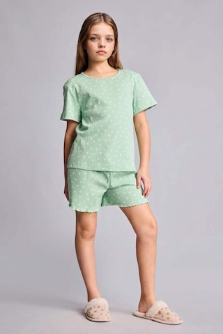 Defacto Regular Fıt Puantiyeli Fitilli Kaşkorse 2li Pijama Takımı Kız Çocuk H8103a826hsgn1136 Yeşil-gn1136
