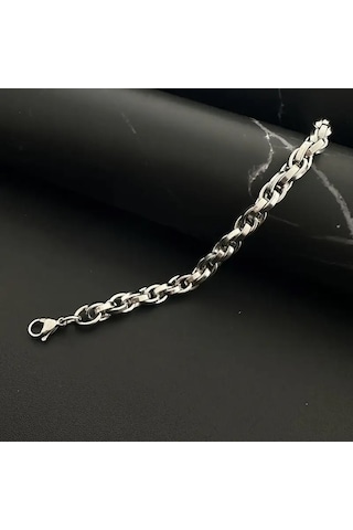 Gümüş Kaplama İç İçe Geçmeli Zincir Halat Unisex Çelik Bileklik - 3213 Gümüş