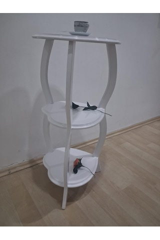 Çiçeklik Fiskos 90679 Çiçeklik Kalpli Model Mdf Parlak Ahşap Ayak Parlak Beyaz