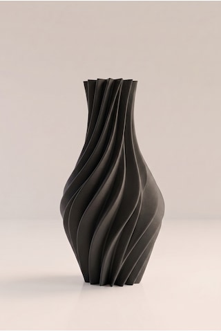 Suna Vazo Siyah 20 Cm - Modern Sarmal Burgu Dekoratif Salon Konsol Sehpa Çiçekliği