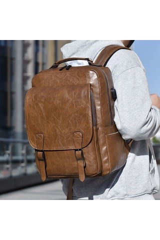 Novahub B677 Usb Şarj Delikli Su Geçirmez Kapasiteli İş Sırt Çantası Kahverengi Kahverengi