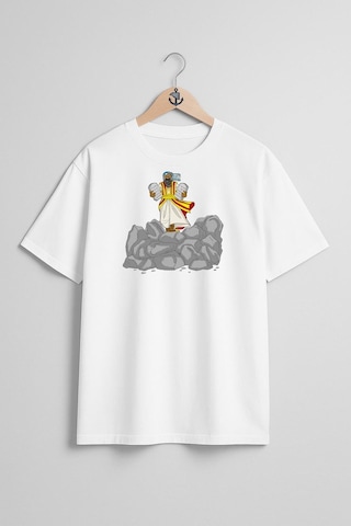 Oversize İncil Hikayesi Mısır Vebaları Jonah Shavuot Göğüs Tasarımlı Unisex T-shirt Beyaz