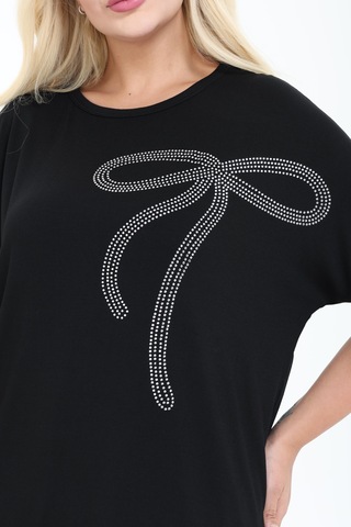 Kurdele Tasarım Taş Detaylı Bambu Yarasa Kol Bluz M-6xl Siyah