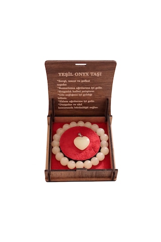 Doğal Yeşil Oniks Taşı Bileklik Ve Kolye Seti - El Yapımı Zarif T Beyaz