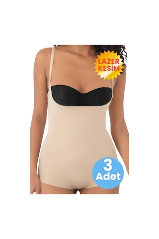 Uniquetrenders Kadın Lazer Kesim Ve Toparlayıcı Göğüs Altı Askılı Body Korse 3'lü Set Ten Rengi