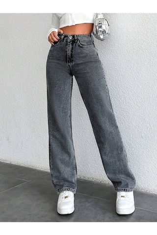 Kadın Straıght Denim Pantolon Gri