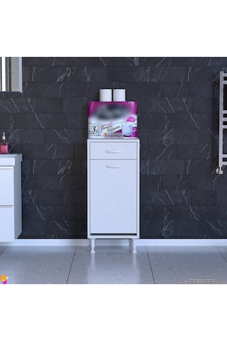 Modilayn Melis 45x88x32,5 Cm Çekmeceli Çamaşır Sepetli Banyo Dolabı Beyaz