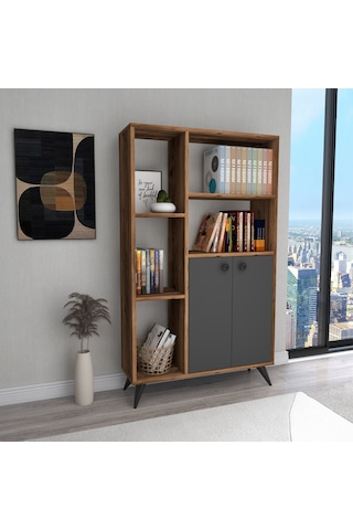 Arnetti Kitaplık 7 Raflı Meldan Kitaplık Lidya Antrasit