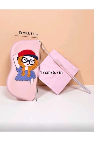 Gözlüklü Kadın Figürlü Pembe Asılabilir Silikon Gözlük Çantası