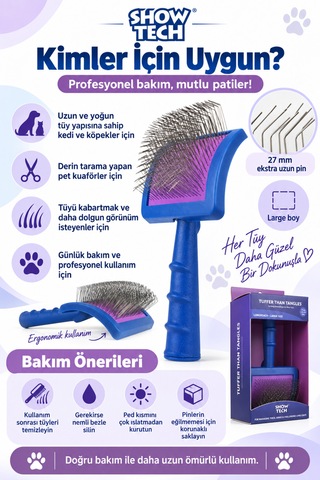 Showtech Tuffer Than Tangles Ekstra Uzun Kedi & Köpek Tarama Fırçası Large