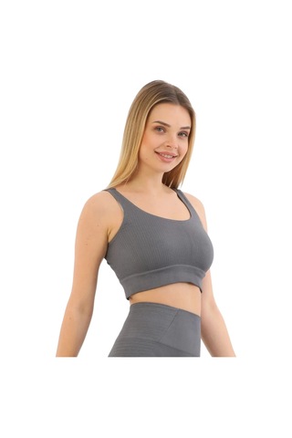 Fantazer Premium Göğüs Toparlayıcı Sarkma Önleyen Spor Günlük Kalın Askılı Pedli Fitilli Crop Büstiyer Gri