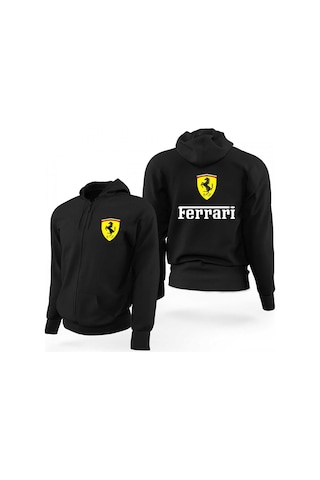 Ferrari İn Italy Siyah Fermuarlı Limited Edition Kapşonlu Sweatshirt Siyah