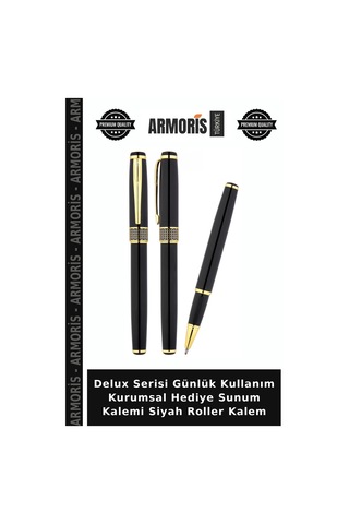 Delux Serisi Günlük Kullanım Kurumsal Hediye Sunum Kalemi Siyah Roller Kalem Çok Renkli