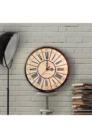 Kişiye Özel Old Town Tasarımlı Vintage Ahşap Duvar Saati 30 Cm. - 3 Çok Renkli